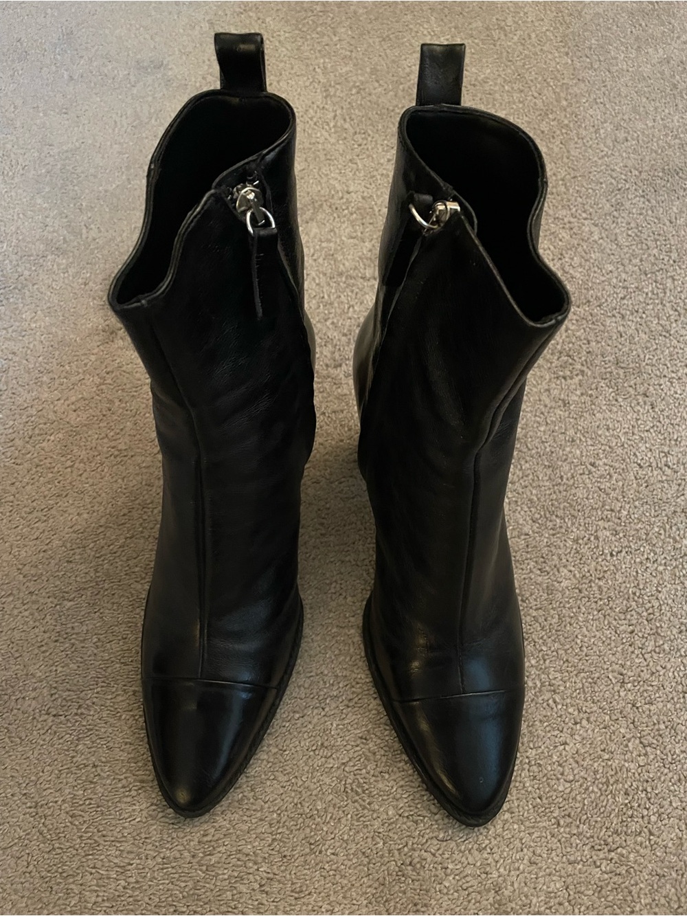 Zara Black Pointed-Toe Leather Ankle Booties